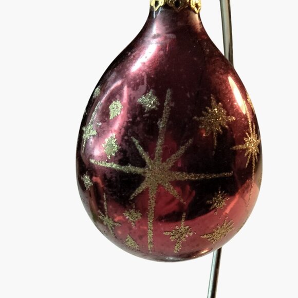 Vintage Glass Teardrop Ornament With Gold Glitter Stars - Picture 4 of 5